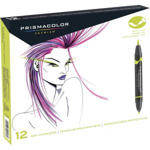 Prismacolor Premier Double-Ended Art Markers, Fine And Brush Tip, Adult Coloring, 12 Pack(12 Count)