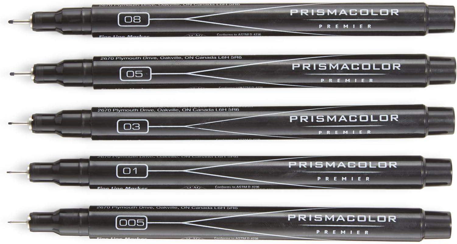 imagePrismacolor 14171 Premier Fine Line Illustration Markers Assorted Fine Tips Black 5Count5 Count Pack of 1