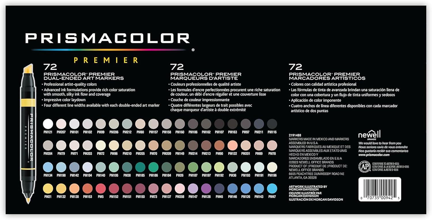imagePrismacolor Premier DualEnded Art Markers Chisel and Fine Tips Assorted Colors Set of 72 in Carry Case  Art Supplies AlcoholBased Ink Coloring Creative Artist Holiday Gift Adult Coloring