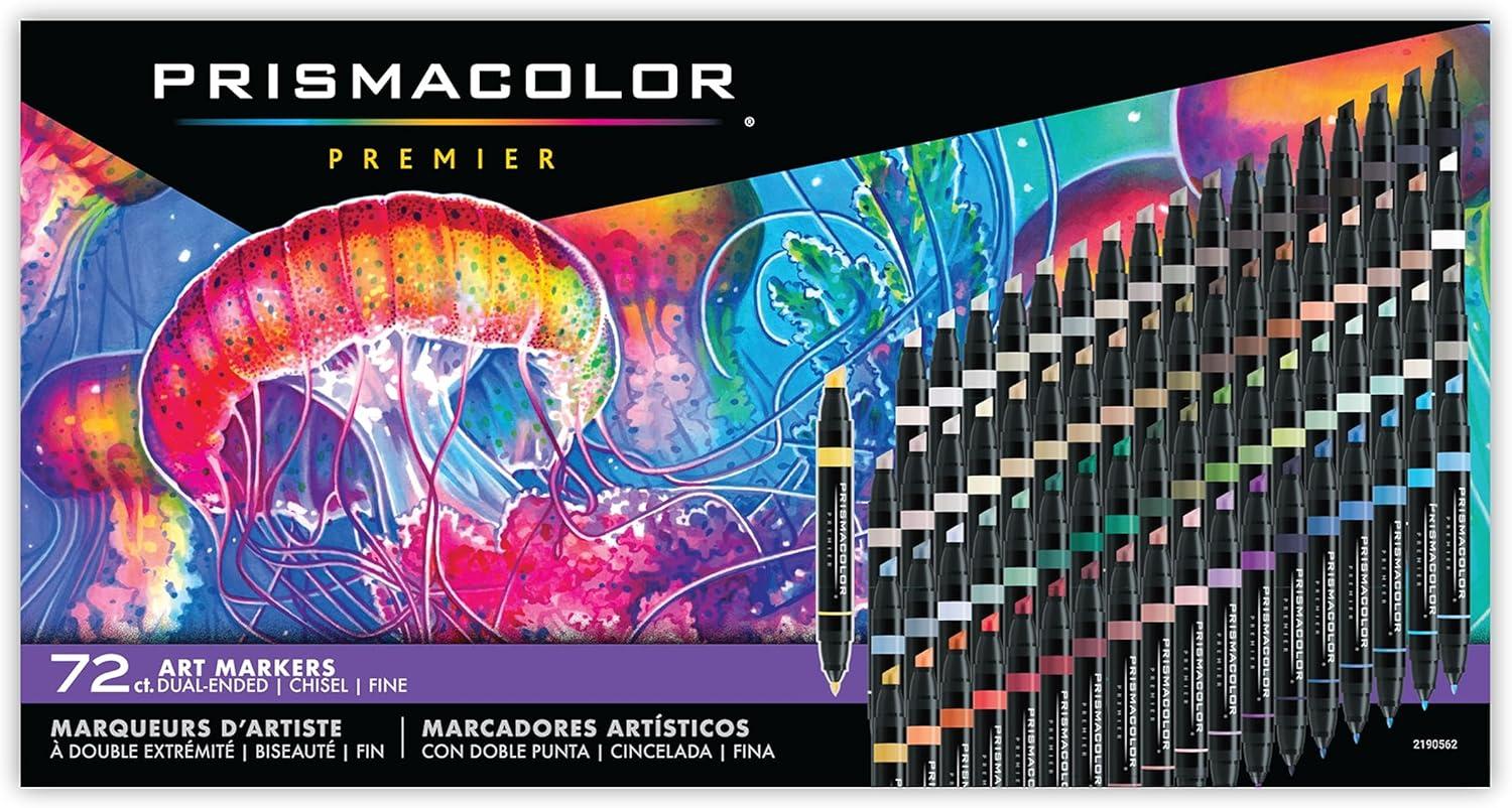 imagePrismacolor Premier DualEnded Art Markers Chisel and Fine Tips Assorted Colors Set of 72 in Carry Case  Art Supplies AlcoholBased Ink Coloring Creative Artist Holiday Gift Adult Coloring
