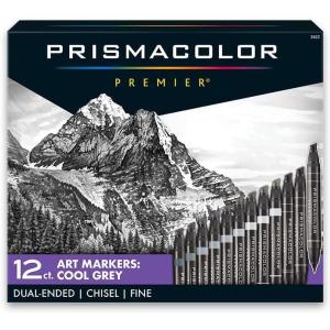 Prismacolor Premier Double-Ended Art Markers Fine And Chisel Tip Manga Colors Adult Coloring 12 Pack(Cool Grey)