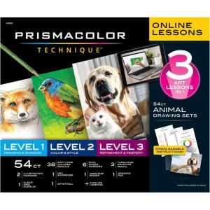 Prismacolor Technique, Art Supplies and Digital Art Lessons, Animal Drawings Set, Level 3, Includes Artist Roll Case, Dog, Cat & Pet Lesson, 28 Count(Animal Level 1-3)