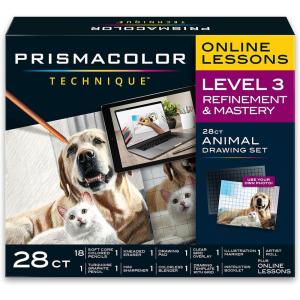 Prismacolor Technique, Art Supplies and Digital Art Lessons, Animal Drawings Set, Level 3, Includes Artist Roll Case, Dog, Cat & Pet Lesson, 28 Count(Animal Level 3)