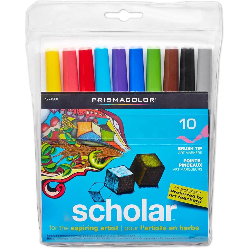 imagePrismacolor 1774268 Scholar Art Markers Brush Tip Assorted 10Count10Count