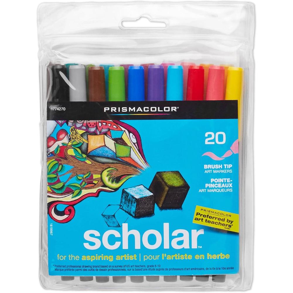 imagePrismacolor 1774268 Scholar Art Markers Brush Tip Assorted 10Count20 Count Pack of 1