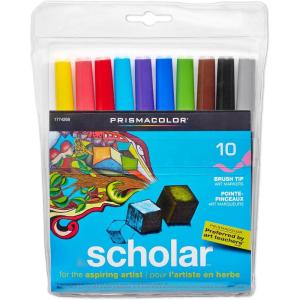 Prismacolor 1774268 Scholar Art Markers, Brush Tip, Assorted, 10-Count(10-Count)