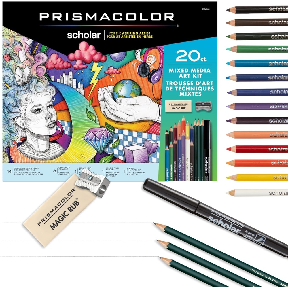 image:imagePrismacolor Scholar Mixed Media Art Set Art Supplies Including Colored Pencils Brush Tip Markers Graphite Pencils 20 Count