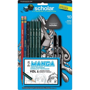 Prismacolor Scholar Manga Art Set, Art Supplies Including Colored Pencils, Bullet and Brush Tip Markers, Graphite Pencils, 10 Count(10 Count (Pack of 1))